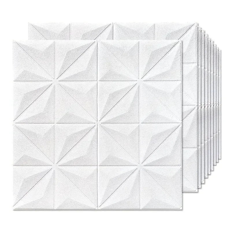 Simples Market white 3D foam wall tile panels, self-adhesive, 35x35 cm, pyramid-pattern multi-pack