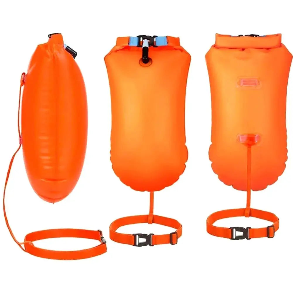 Inflatable Open Water Swimming Buoy Tow Float Dry Bag With Double Air Chambers And Adjustable Waist Belt