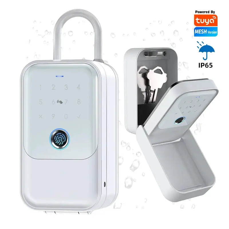 YRHAND TTlock smart lock and lock box (two-piece) with fingerprint sensor and keypad, white IP65 Tuya