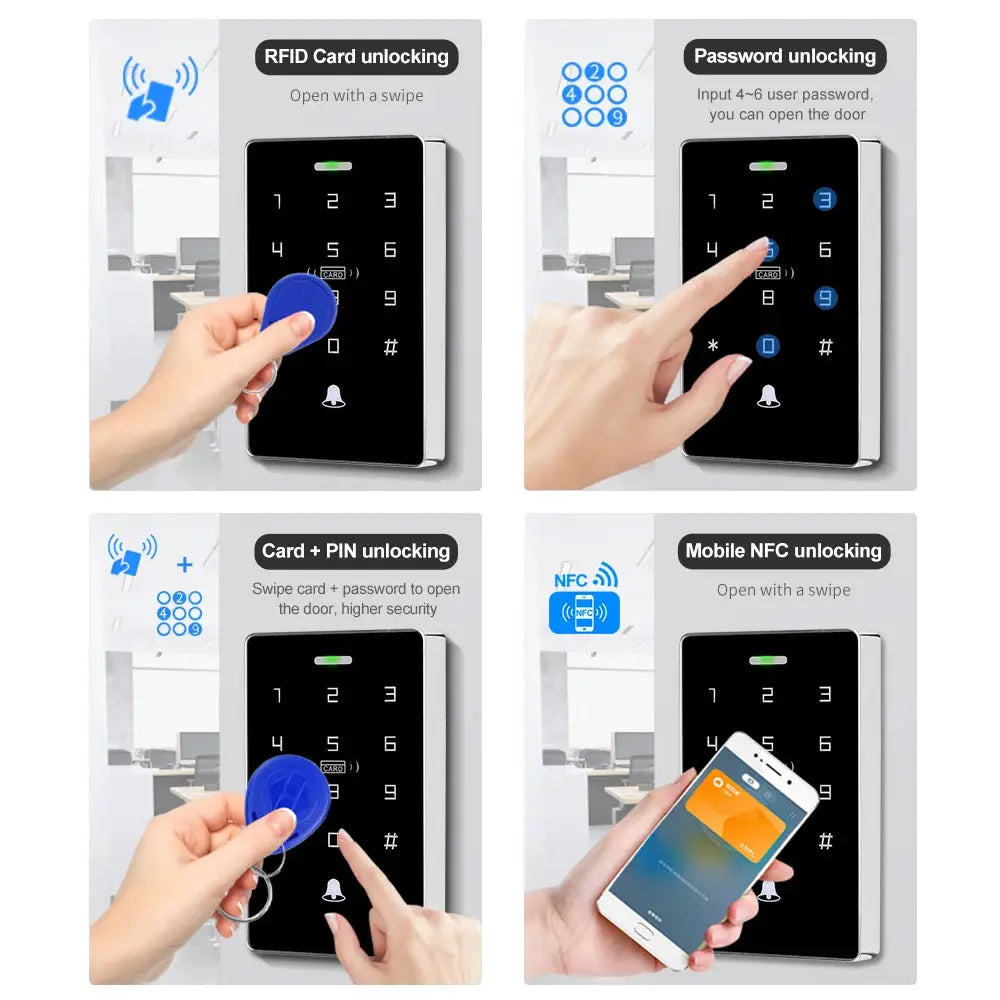 Outdoor access control kit by Simples Market with waterproof RFID keypad and 180KG electric magnetic lock; NFC capable.