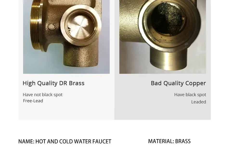 Simples Market bathroom basin faucet; brass and copper valve bodies shown, wall-mounted, hot and cold.