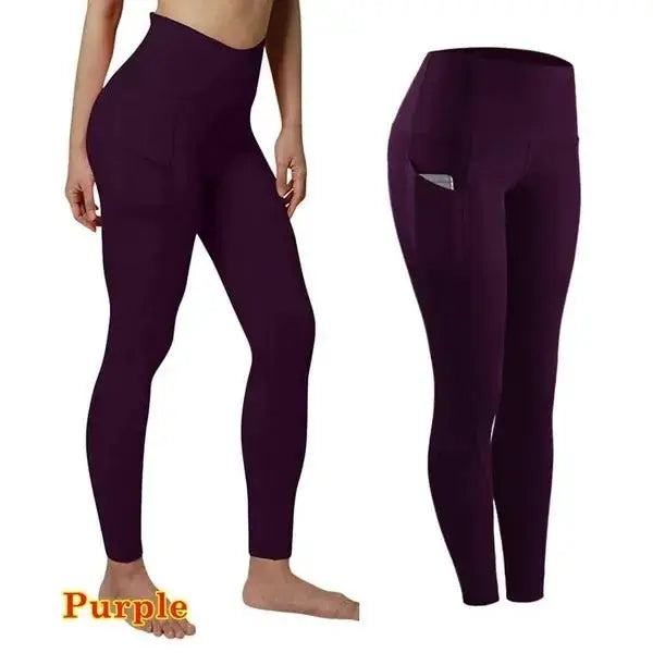 Women's purple high-waist workout leggings with pockets by Simples Market