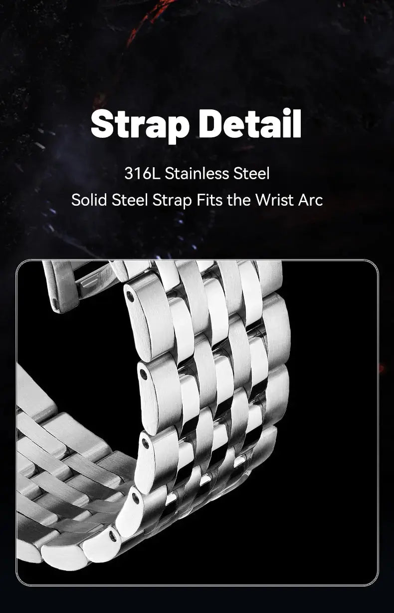 Seagull Natural Series watch strap in 316L stainless steel with solid links