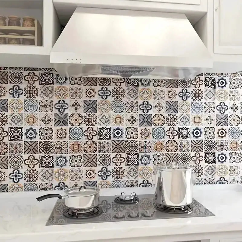 Tile 3D waterproof cabinet wallpaper by Simples Market in a multicolor patterned kitchen backsplash