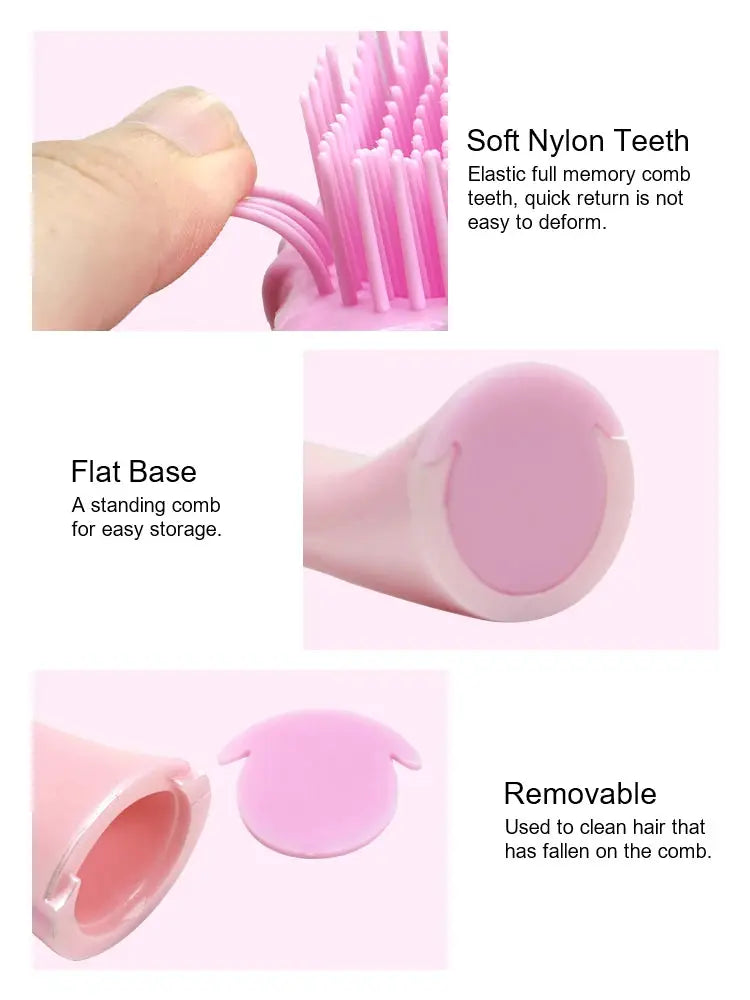 Professional Mini Angel Detangling Hairbrush by Simples Market, pink with soft nylon teeth, flat base, removable cap
