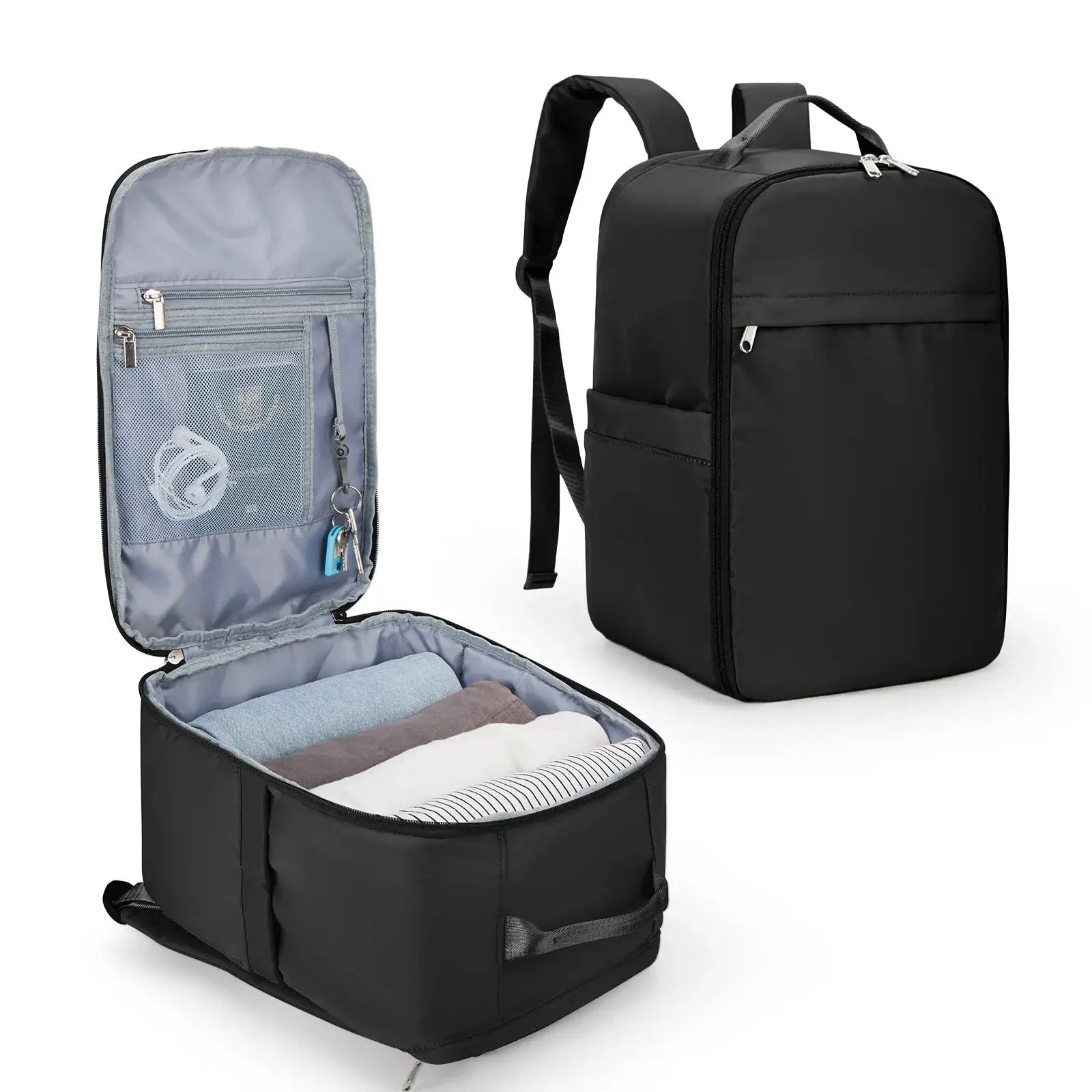 Simples Market Ryanair cabin backpack, black travel backpack with interior mesh pocket and clothes packing area