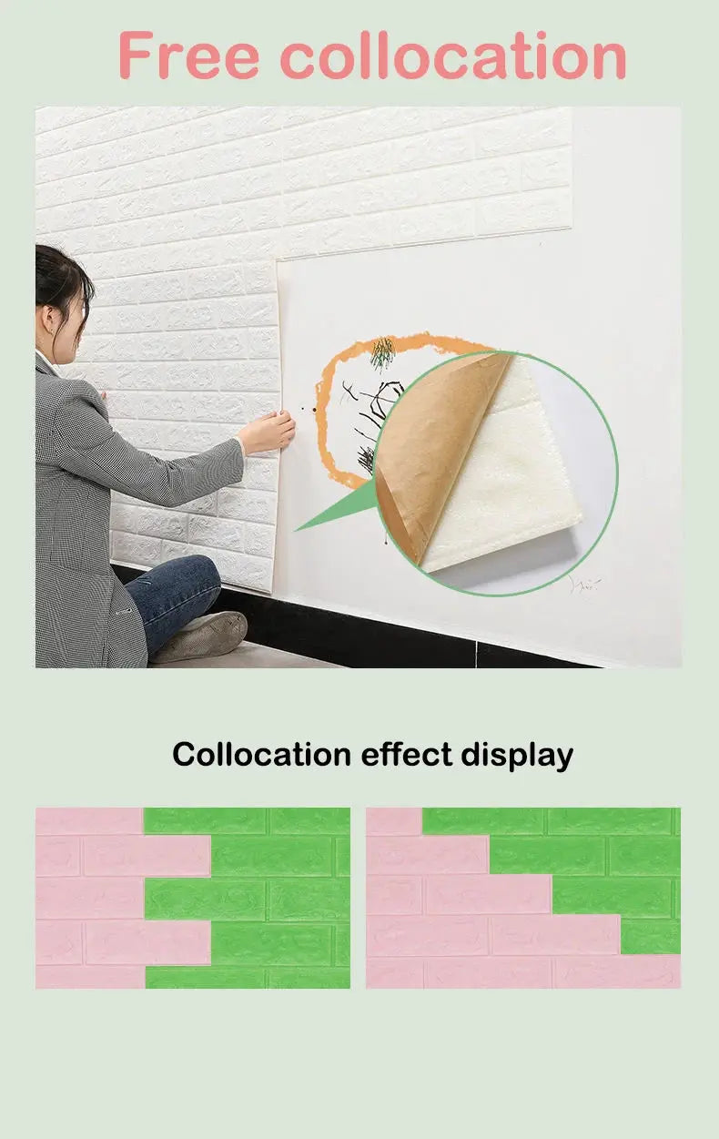 3D brick-pattern wall panels wallpaper, white, waterproof, 70cm×1m for living room/bedroom/kitchen decor