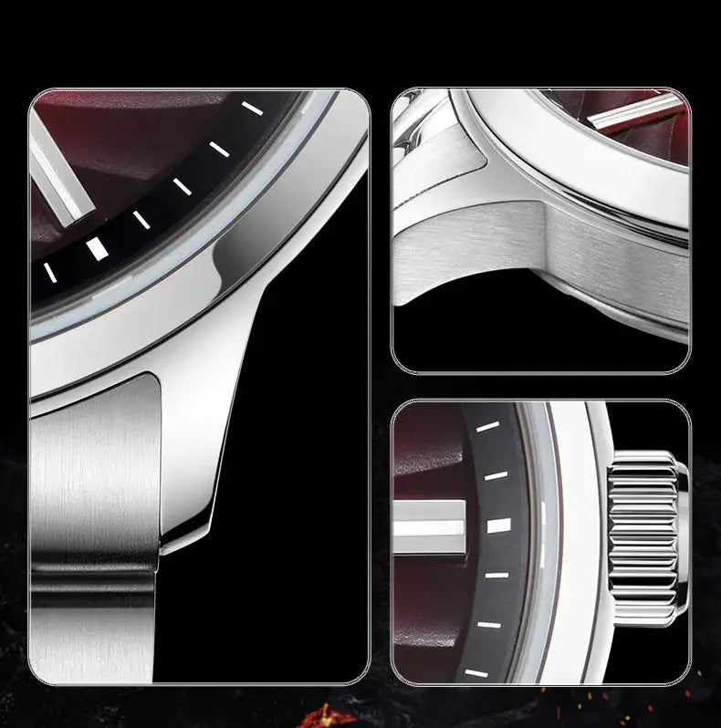 Seagull Natural Series 39.5mm men's watch by Simples Market with stainless steel bracelet and burgundy dial