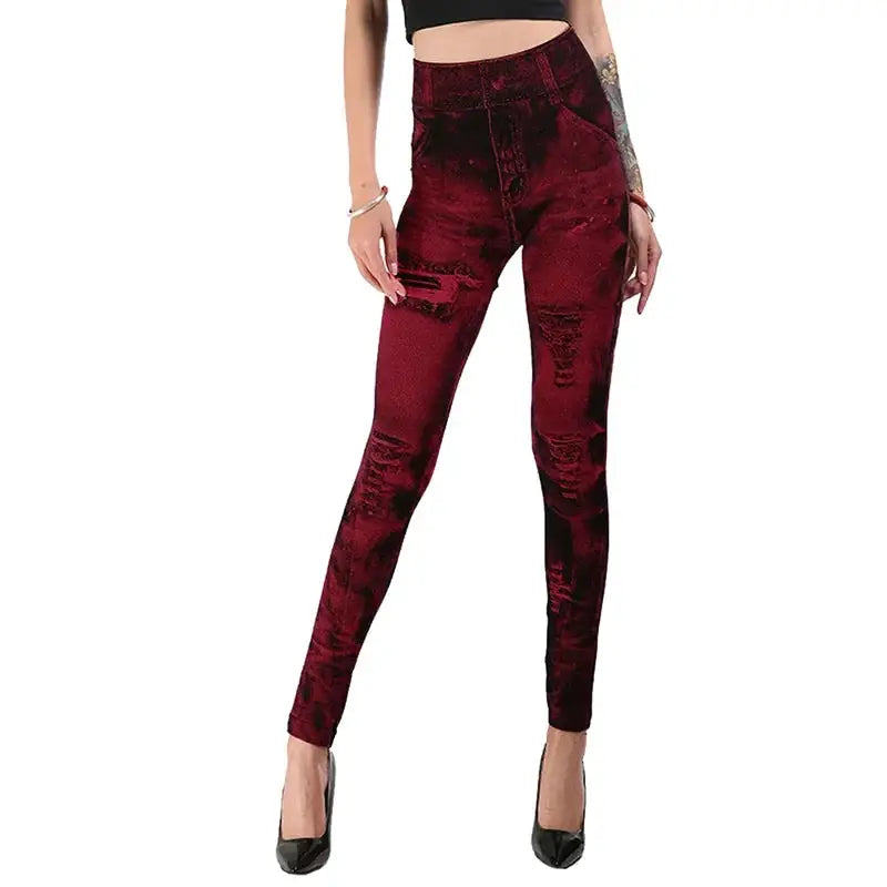 VivaFlex Women Imitation Jeans Stretch Leggings High Waist Slim Push Up Fit All Day Comfort