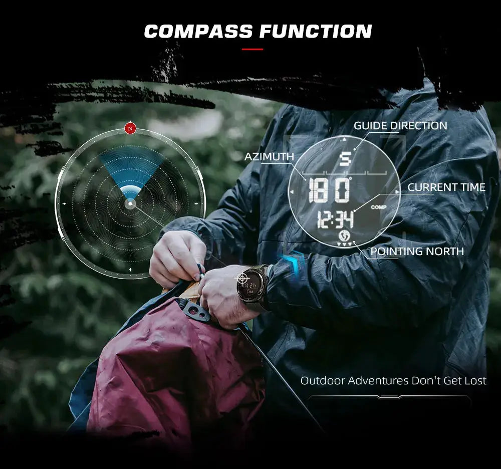 North Edge Alps men's digital carbon fiber watch with compass, waterproof 50m, outdoor sport watch