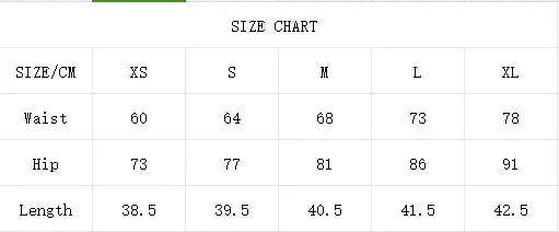 Women's high-waist hip skirt size chart by Simples Market showing XS–XL waist, hip and length measurements.