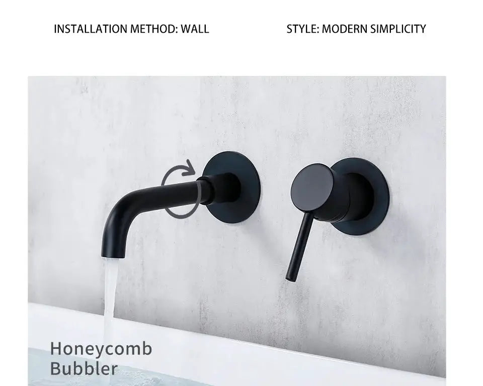 Wall-mounted bathroom basin faucet in matte black with a single-handle control