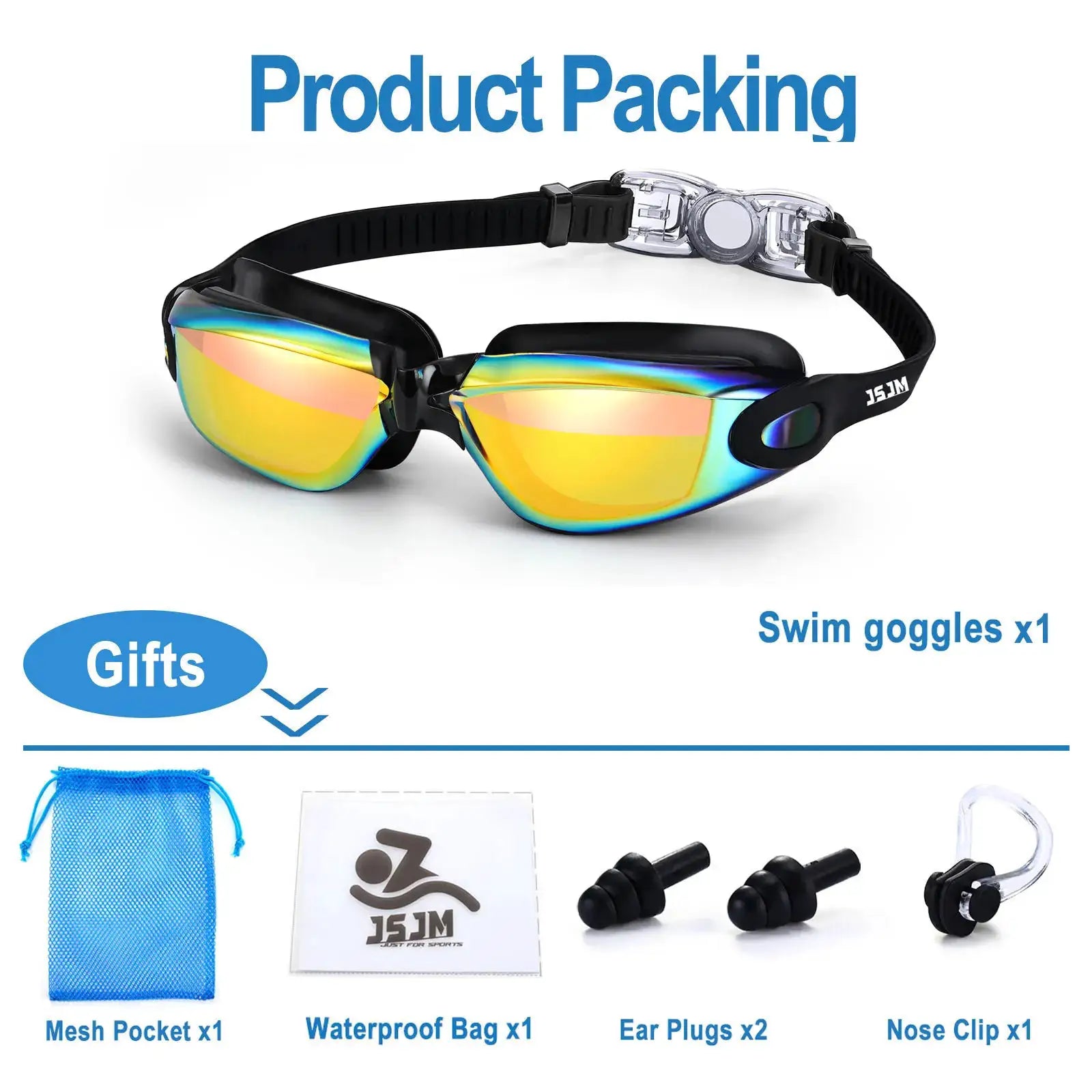 JSJM New Professional Anti Fog UV Protection Swimming Goggles For Adults Men Women Waterproof Adjustable Silicone Lens