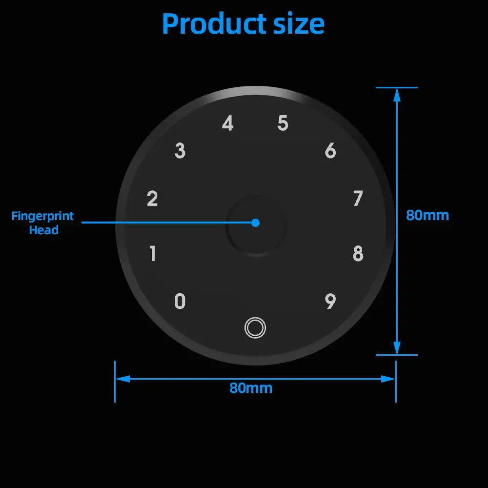 RAYKUBE A1 Ultra smart door lock keypad, round black dial with numeric keypad, 80mm diameter