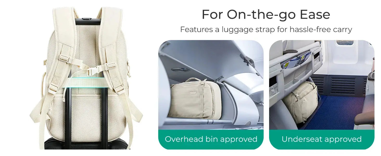 Beige BAGSMART travel backpack for women, 30L carry-on, water-resistant daypack