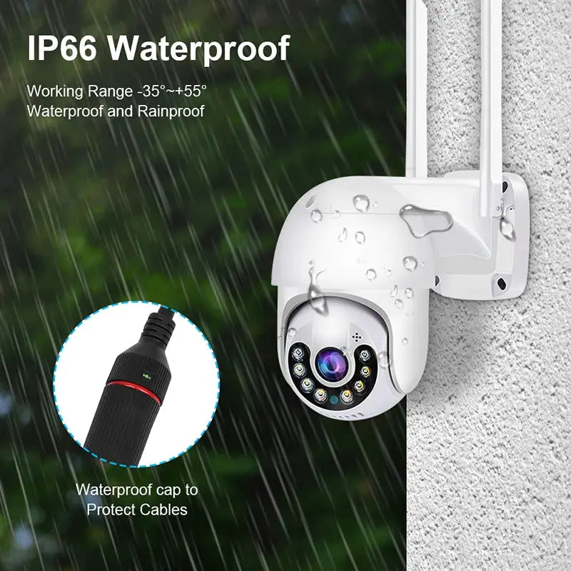 Outdoor wireless PTZ security camera, white, IP66 waterproof, color night vision