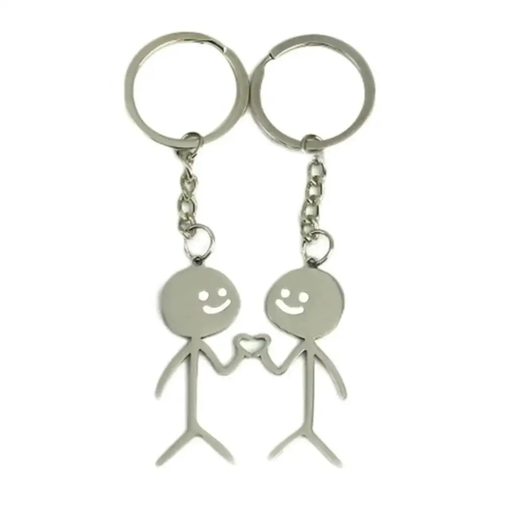 Stainless Steel Stickman Keychain With Matching Heart Pendant For Keys Purses Bags Backpacks
