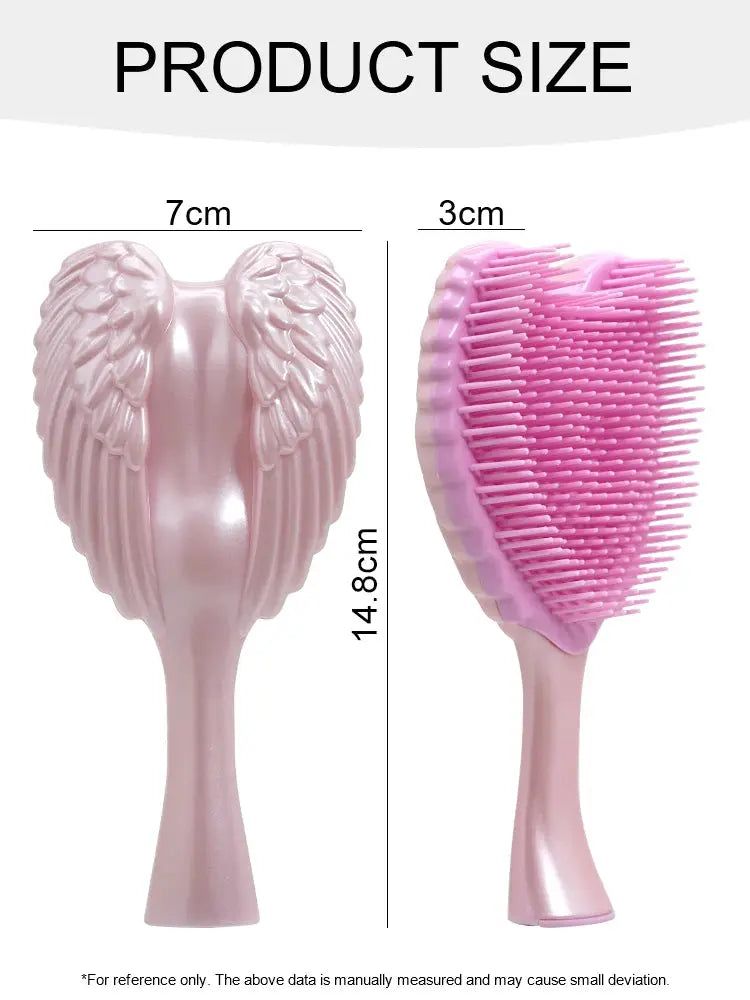 Pink angel-wing mini detangling hairbrush, anti-static with flexible bristles