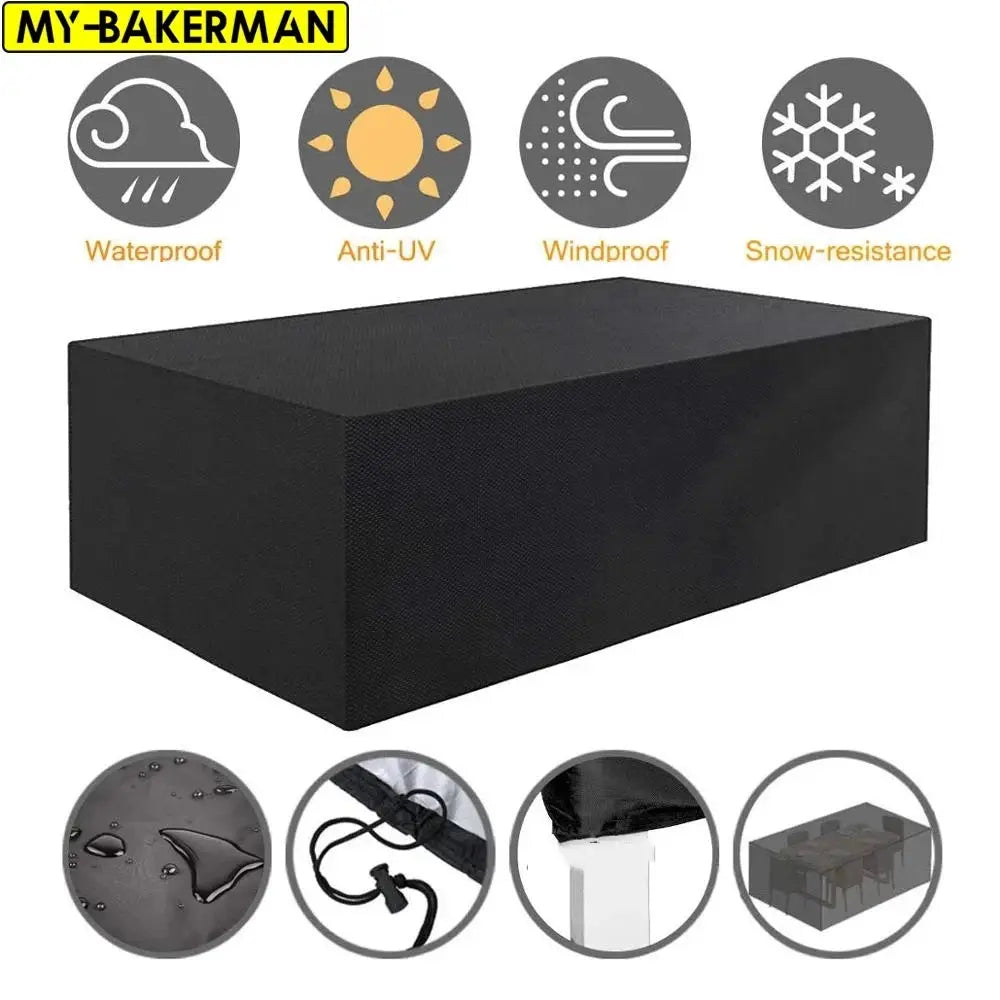 Simples Market 1-piece garden table cover, 210D Oxford cloth, waterproof and windproof, UV protection, black