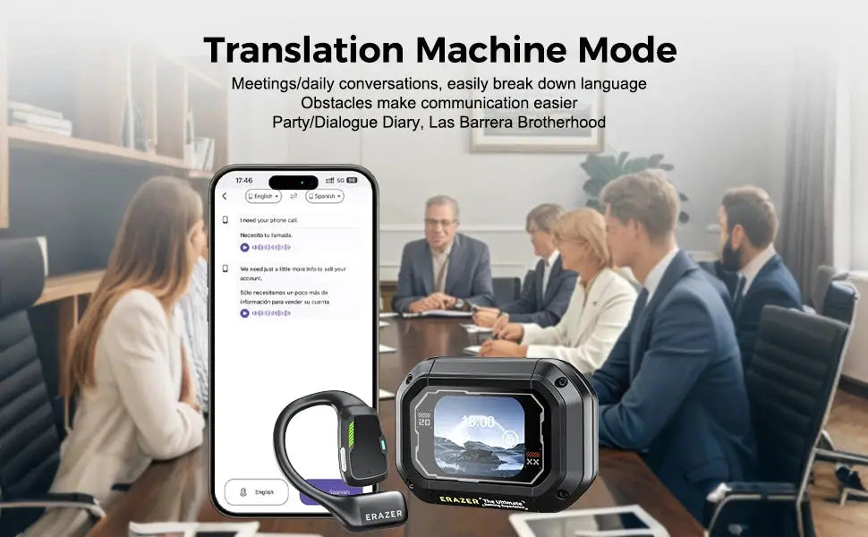 Erazer XP6 AI Translator Earbuds by Simples Market; black wireless Bluetooth gaming headset with app EQ