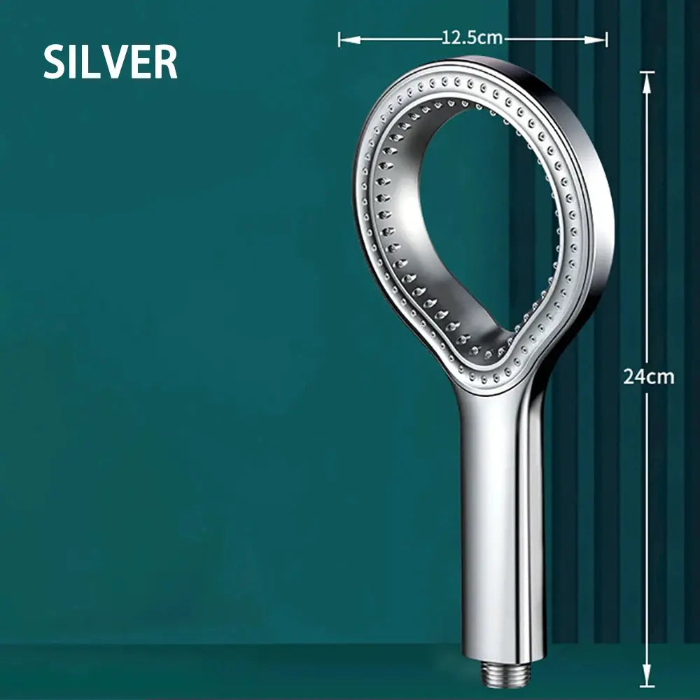 Ring-design handheld shower head, silver finish, high-pressure flow, Simples Market