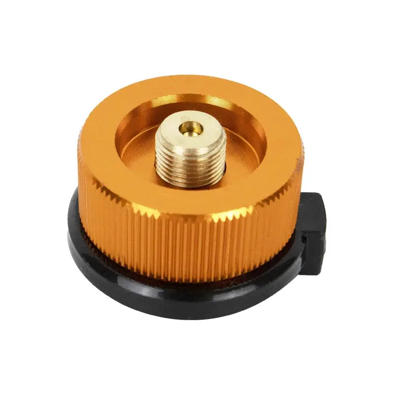 Simples Market camping gas refill adapter, orange knurled brass connector with threaded male fitting