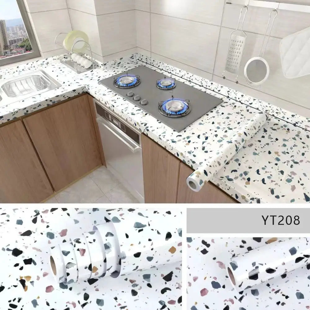 Kitchen Oil Proof Film Self Adhesive Wallpaper Marble Pattern For Counters Cabinets Stove Backsplash Renovation
