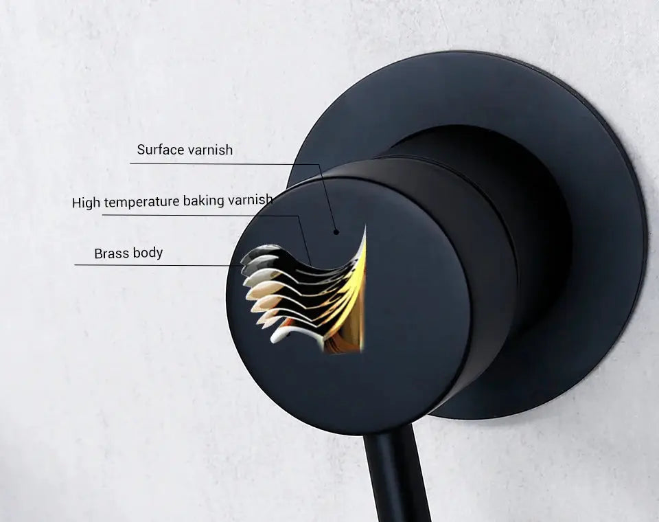 Wall-mounted matte black basin faucet with brass body and single lever handle