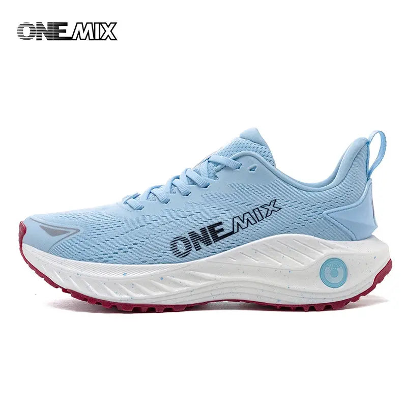 O-Resilio running shoes, light blue mesh, One Mix logo.