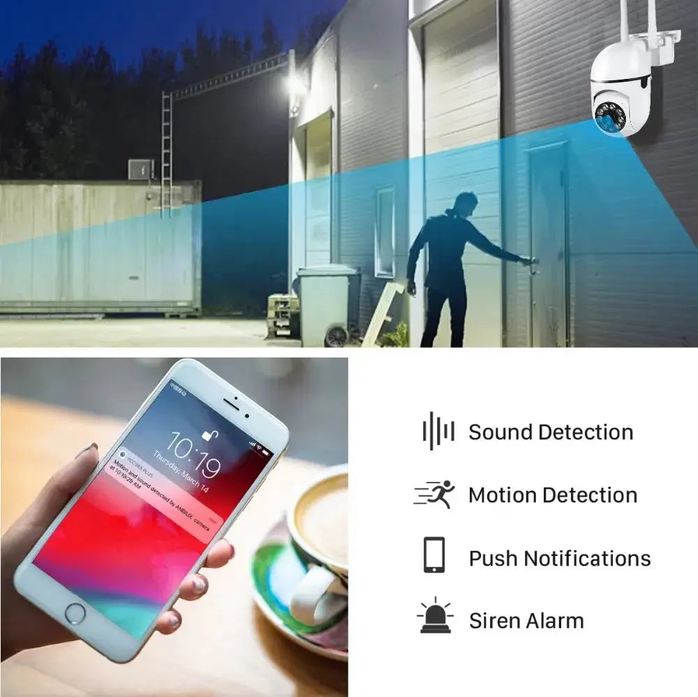 Simples Market WiFi 1080P indoor/outdoor 360° camera with motion and sound detection; Push Notifications; siren alarm