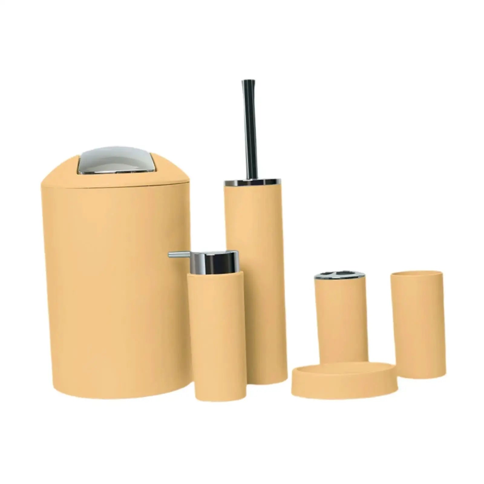 6-piece beige bathroom set by Simples Market with chrome accents.