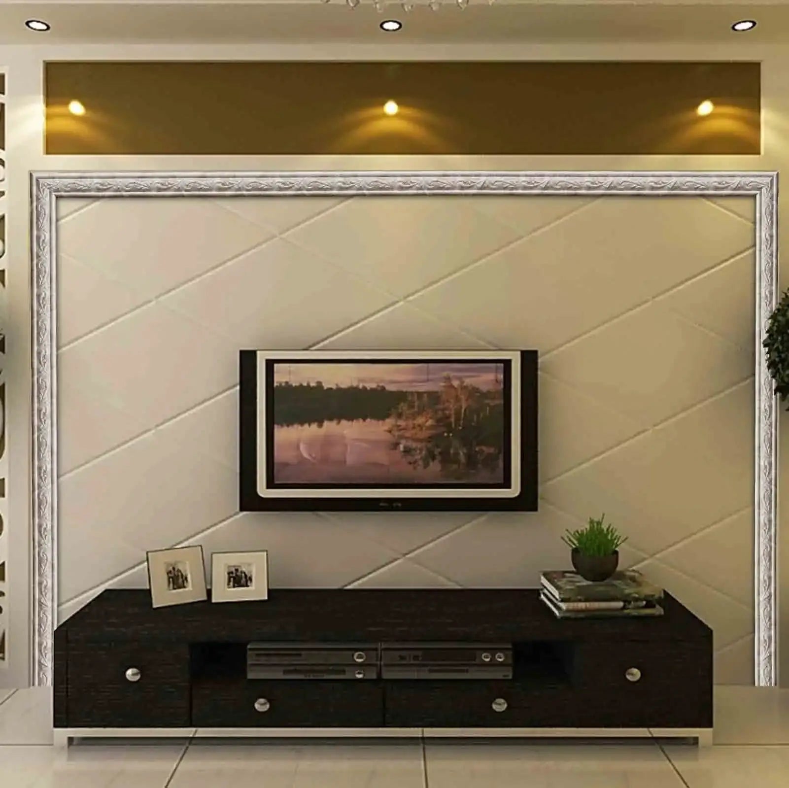 Self-adhesive wall border strip, 230 cm x 4 cm, waterproof, white ornate decorative trim