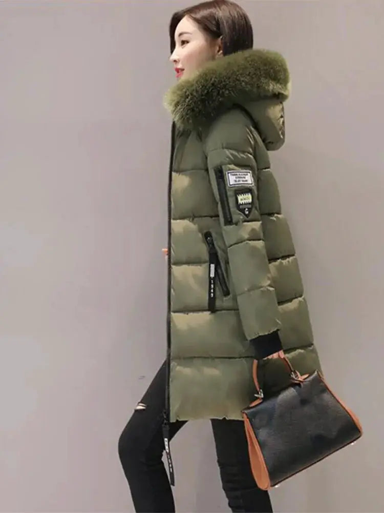 SnowMist Winter Fur Collar Hooded Parka for Women with Thick Warm Insulation and Zipper Pockets