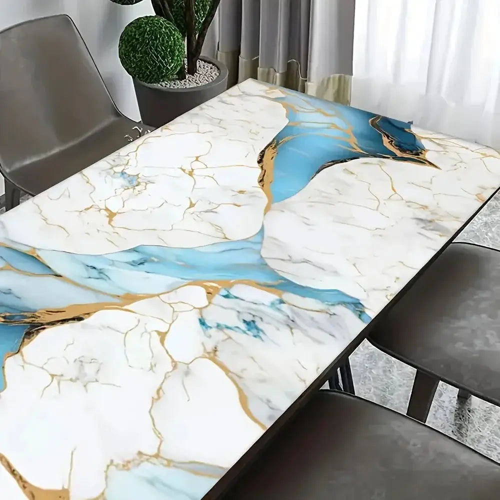 Simples Market 40cm self-adhesive kitchen wallpaper with marble design, white with blue and gold veins