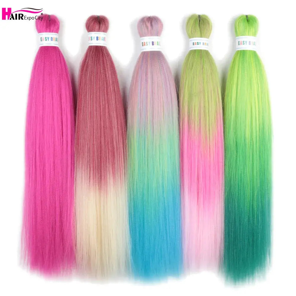 Easy Braids 26in jumbo synthetic hair extensions in ombre rainbow, pre-stretched, 5 bundles Hair Expo City