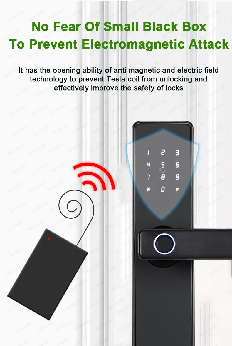 RAYKUBE K20 biometric door lock with keypad, fingerprint, IC card and password unlock; black finish, 2-piece set