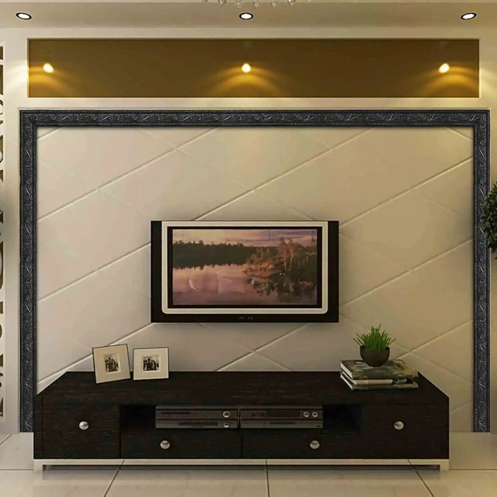 Self-adhesive wall border strip, 230×4 cm, dark textured waterproof 3D decor border for TV wall background