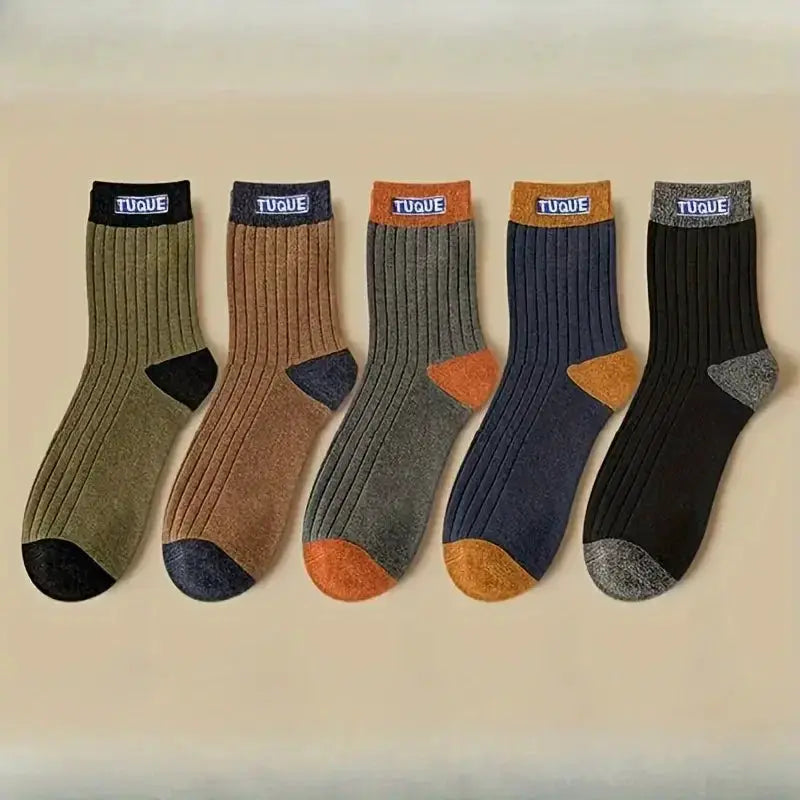 5 Pack Mens Color Block Crew Socks Breathable Comfortable Casual Unisex Outdoor All Seasons
