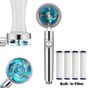 Simples Market chrome shower head with 360° rotation, high-pressure spray and built-in filter; includes four replacement cartridges