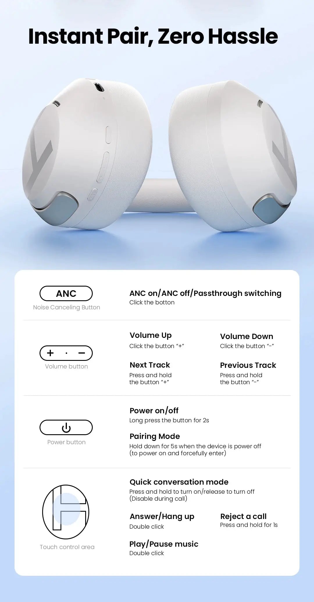 HAYLOU S40 ANC wireless over-ear headphones, white; 2 shown