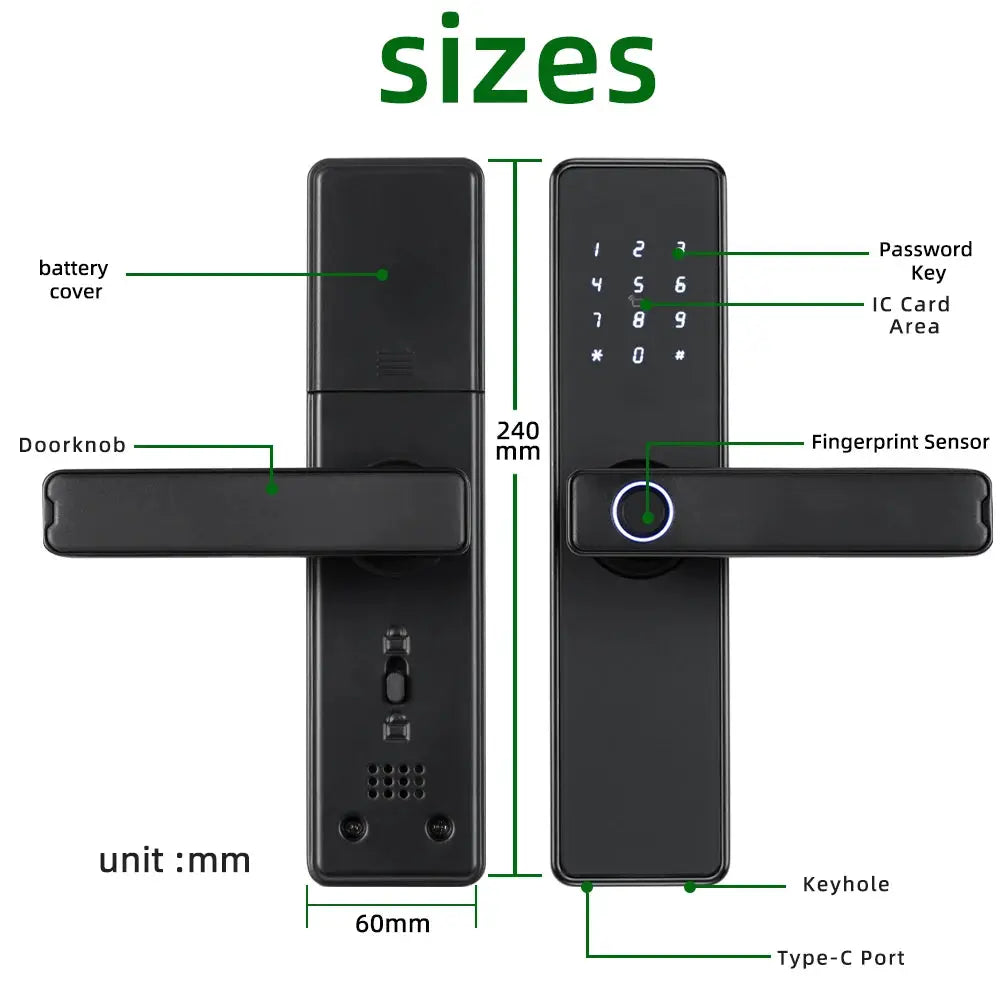RAYKUBE K20 biometric door lock in black with fingerprint sensor and keypad