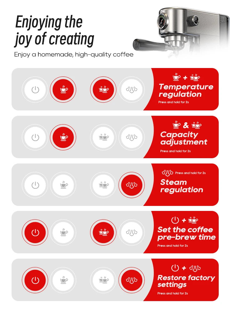 HiBREW 20 Bar Semi Automatic Espresso Machine Temperature Adjustable Cold Hot Steam Cappuccino Maker H10B Super Slim