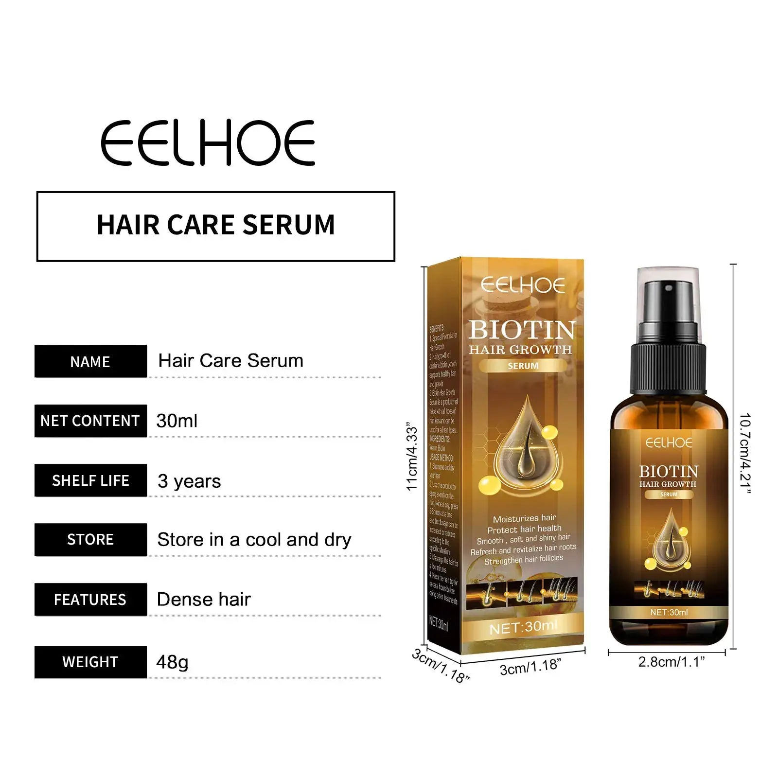 EELHOE Biotin Hair Spray For Man Women 30ml Hair Growth Repair Damage Restore Oil Scalp Repair Serum Spray Thicken Hair Care