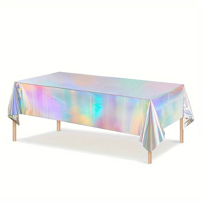 1pc Laser Rainbow Theme Party Tablecloth Disposable Decoration Supplies For Weddings Birthdays Festivals Gift