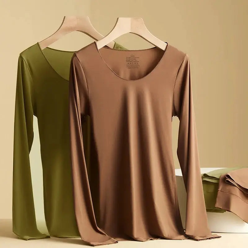 CozyWear Ultra Thin Seamless Warm Underwear Set For Women High Elasticity Slim Fit Long Sleeve Top For Sleepwear