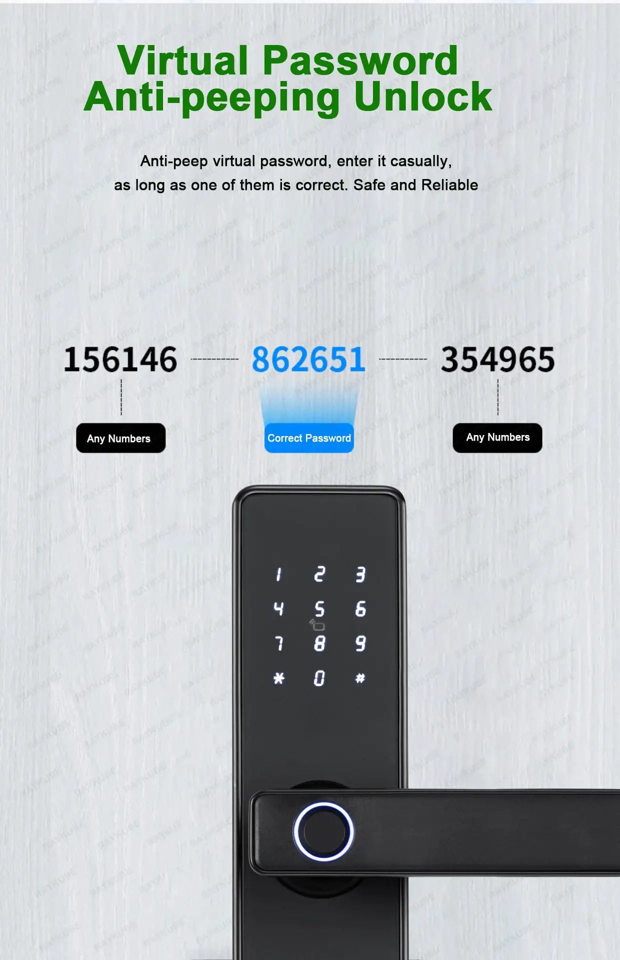 RAYKUBE K20 biometric smart door lock with fingerprint reader and keypad, black finish