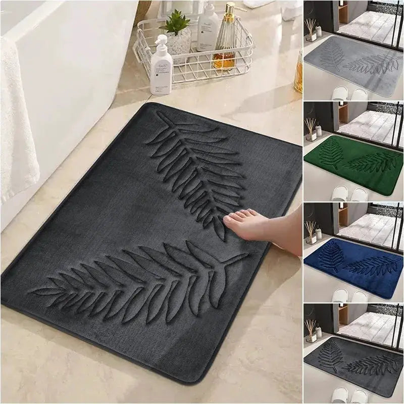 Simples Market 3-piece memory-foam leaf bathroom mat set; charcoal gray, ultra-soft and absorbent bath mats.