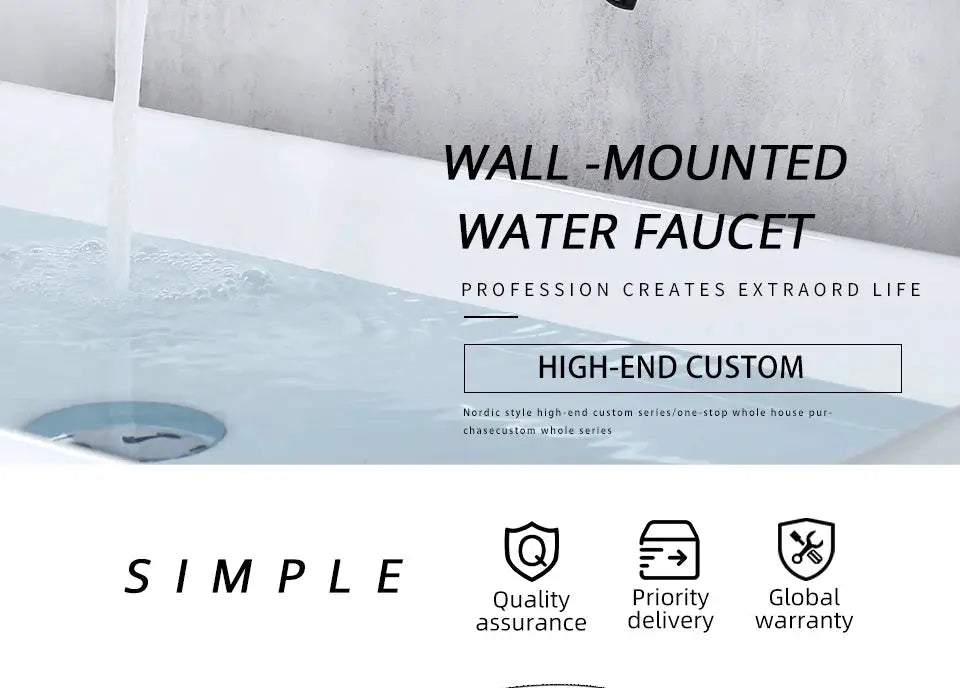 Basin wall-mounted faucet mixer with single lever for hot and cold, brass matte black finish, Simples Market.