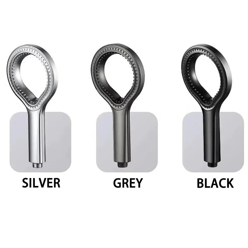 Ring Design handheld high-pressure shower head set in silver, grey, and black (3-pack)