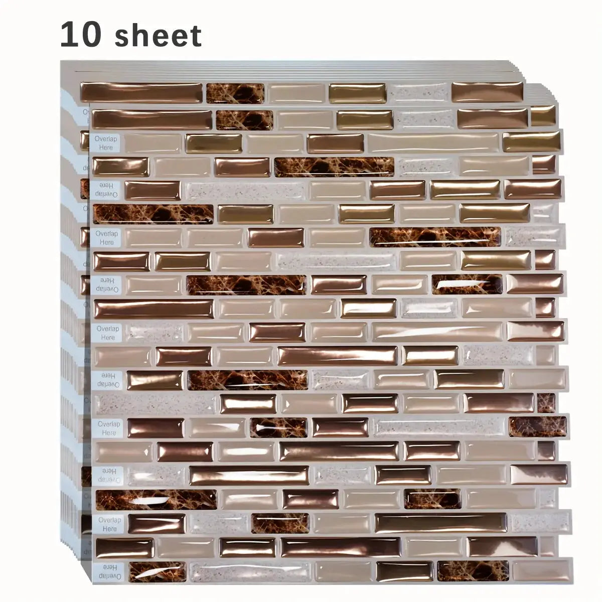 Gold mosaic self-adhesive wall tile sheets, copper/brown marble tones, 11.8 x 12 in, 10 sheets, Simples Market